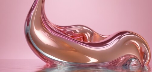 Abstract wavy chrome figure with pink highlights