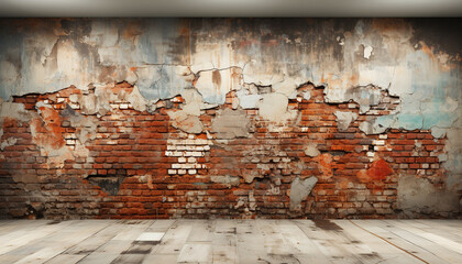 Old brick wall, rusty and weathered, creates abstract backdrop generated by AI