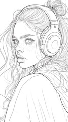 A drawing of a girl with headphones on