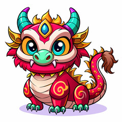 Fototapeta premium china dragon, cute, style , Big eye, art 90 style, white background