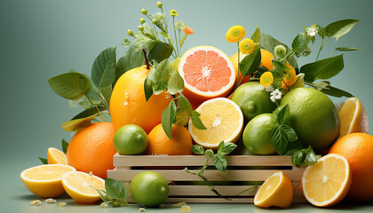 Fresh citrus fruits, nature healthy, vibrant, juicy, and refreshing gift generated by AI