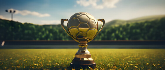 View of soccer gold cup on the field - Ai Generated