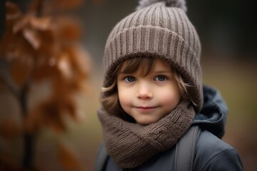 Portrait of a beautiful little girl in a warm hat and scarf
