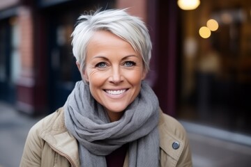 Obraz premium Closeup portrait of a beautiful middle aged woman smiling at the camera