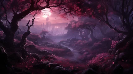 Foto op Canvas a dark, purple forest with red trees © X-Poser