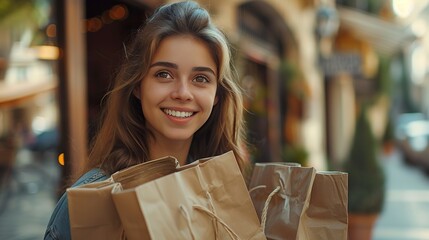 Woman outdoor to collect a package from shipping.