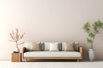 Fototapeta na wymiar Interior design aesthetic living room mock up room modular sofa wooden stand - Ai generated