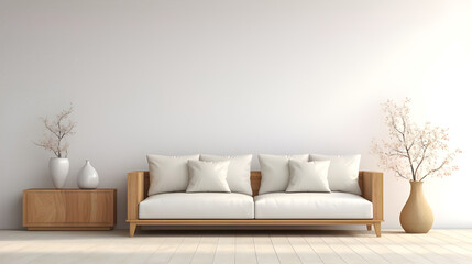 Interior design aesthetic living room mock up room modular sofa wooden stand - Ai generated