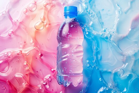 Water splashes into a vibrant liquid of pink, violet, and electric blue hues