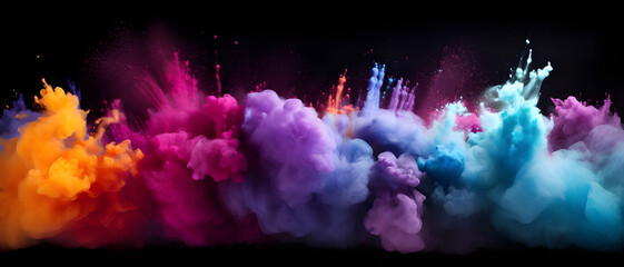 Freeze motion of colored powder explosions isolated on plain background, - Ai generated