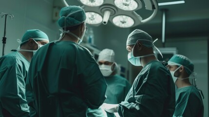 doctors in scrubs reviewing a patient's chart in a hospital