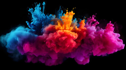 Fototapeta na wymiar Freeze motion of colored powder explosions isolated on plain background, - Ai generated