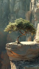 Tree Growing in Unlikely Harsh Environment Deserted Rocky Cliffside demonstrating Resilience, Adaptability and Incredible Ability of Trees Thrive in Conditions created with Generative AI Technology