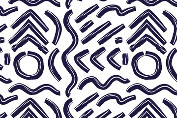 Fashion abstract contemporary seamless pattern with dry brush crayon charcoal lines. Graphic squiggle vector. Modern trendy Vector. Grunge, texture pattern for textile prints