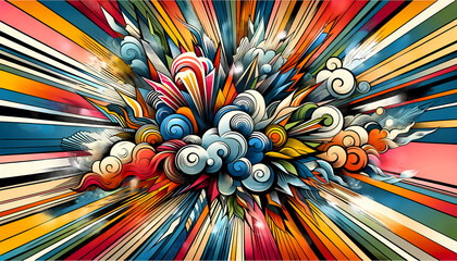 Visualize a striking combination where vibrant pop art explosion merges with delicate watercolor...
