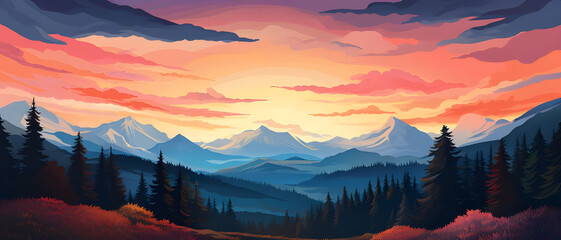 Abstract geometric landscape illustration of mountain - Ai generated