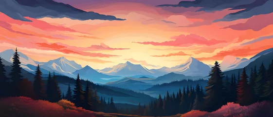 Tuinposter Abstract geometric landscape illustration of mountain - Ai generated © mady