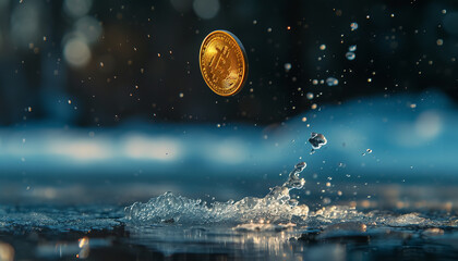 Coin Toss Frozen in Mid-Air - wide format - obrazy, fototapety, plakaty