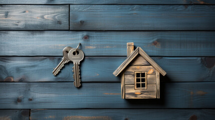 House Key And Keychain On Wooden Table, The concept of buying a new home