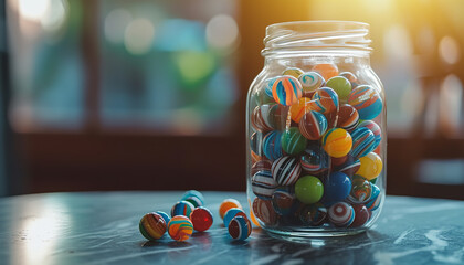 glass jar of marbles