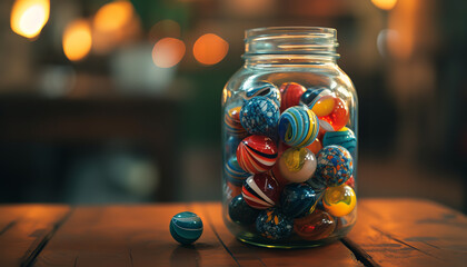 A Glass Jar Filled with Lucky Marbles - wide format