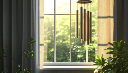 Feng Shui Wind Chime Hanging by a Window - wide format