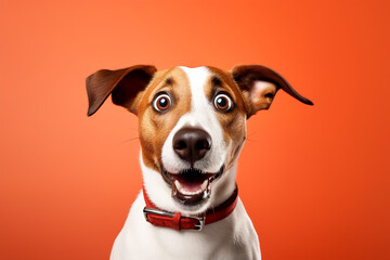Surprised dog with wide eyes and open mouth, capturing a moment of dog wonder and curiosity. - obrazy, fototapety, plakaty