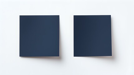 Two Navy Blue square Paper Notes on a white Background. Brainstorming Template with Copy Space