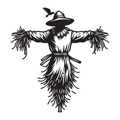 vector silhouette of a scarecrow isolated on white background,