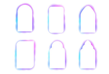 Y2k aura frame abstract arch, blur shapes, borders, rainbow spectrum shine color isolated on white background. 