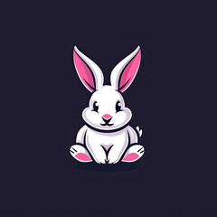 Obraz premium Rabbit cartoon flat logo vector icon illustration. animal nature icon concept isolated vector with a black background