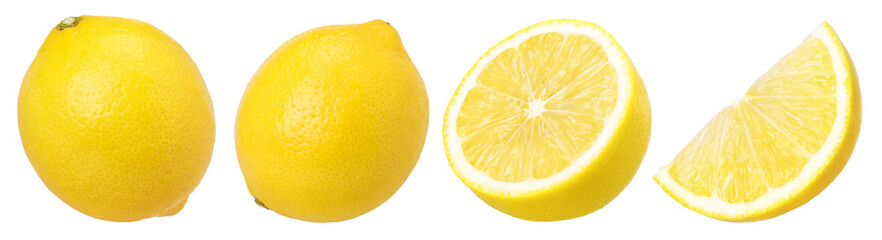 lemon fruit, slice and half isolated, Fresh and Juicy Lemon, transparent PNG, PNG format, cut out