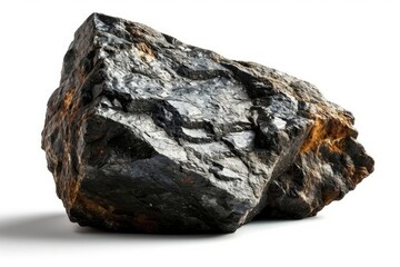 Chunk of basalt rock, a dark volcanic igneous rock formed from cooled lava, isolated on a white background, Generative AI