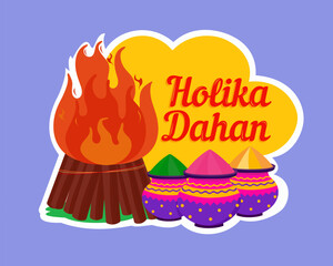Holika dahan with colorful gulal pot hindu festival burning of holika