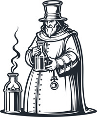 Medieval alchemist, vector illustration - 737257178