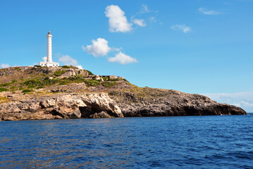 Punta Meliso and the lighthouse of Santa Maria di Leuca built in 1864, 47 meters high, the second...