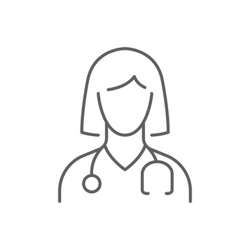 recommend clip art: Doctor icon. Simple outline style. Medic, physician, professional, medicine, lady, woman, female, stethoscope, health concept. Thin line symbol. Vector illustration isolated. Editable stroke.