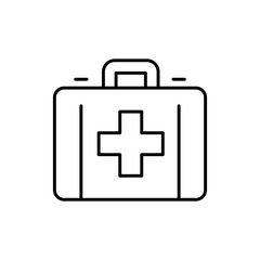 Medical box icon. Simple outline style. First aid bag, case, medical kit, doctor, emergency, safety, health, medicine concept. Thin line symbol. Vector illustration isolated.