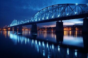 A bridge illuminated by soft blue hour lights