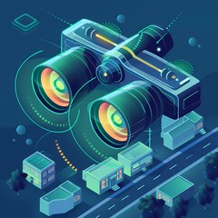 Fototapeta premium Ilustração de binóculos inteligentes com visão térmica
