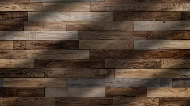 Sunlit Wooden Plank Wall Casting Shadows from the Window Seamless looping 4k time-lapse virtual video animation background. Generated AI