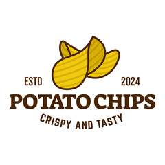 Logo Potato chips, Food and Snack logo with Simple Potato Cartoon, Unique Food, Snack, Chips Business identity Vector Icon isolated on white background