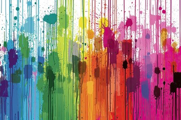 Multi-coloured paint splatter background on a white wall