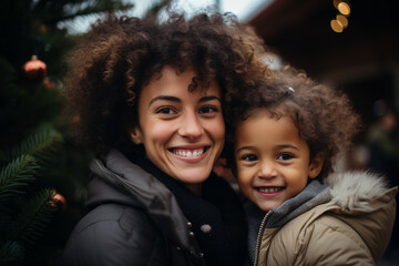 Portrait of african american woman with her daughter - obrazy, fototapety, plakaty