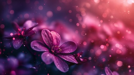 Purple spring floral banner for 8 march, mother's day with bokeh copy space for text. Floral background with soft selective focus. Generative AI.