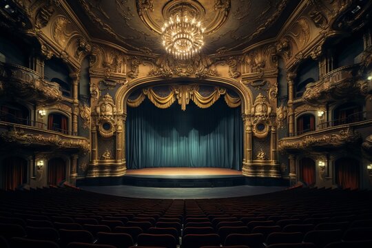 A theater stage adorned with ornate details