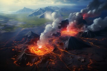 Aerial view of a volcanic caldera - obrazy, fototapety, plakaty