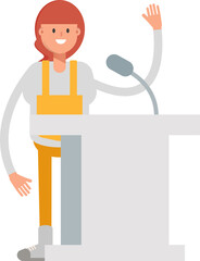 Woman Barista Character Speaking on Podium
