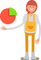 Woman Barista Character Holding Pie Chart

