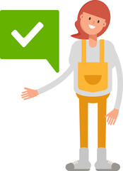 Woman Barista Character and Check Mark
